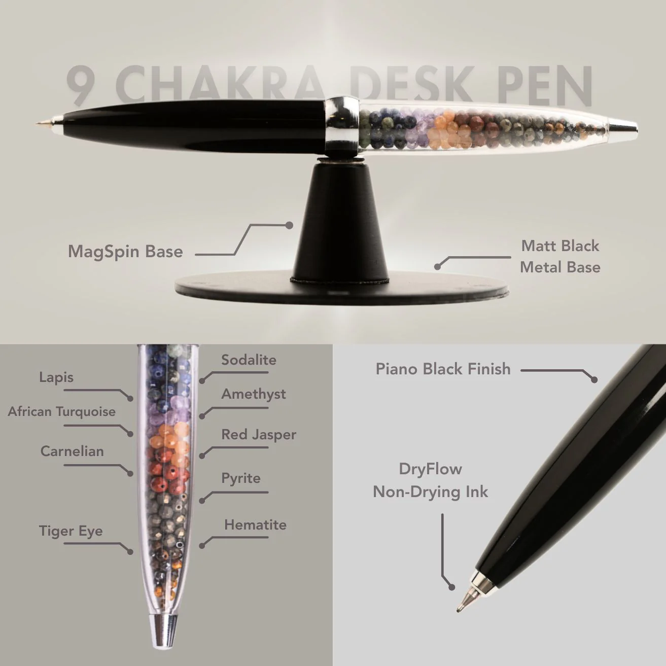 9 Chakra MagSpin Rotating Desk Pen with DryFlow Ink - Image 2
