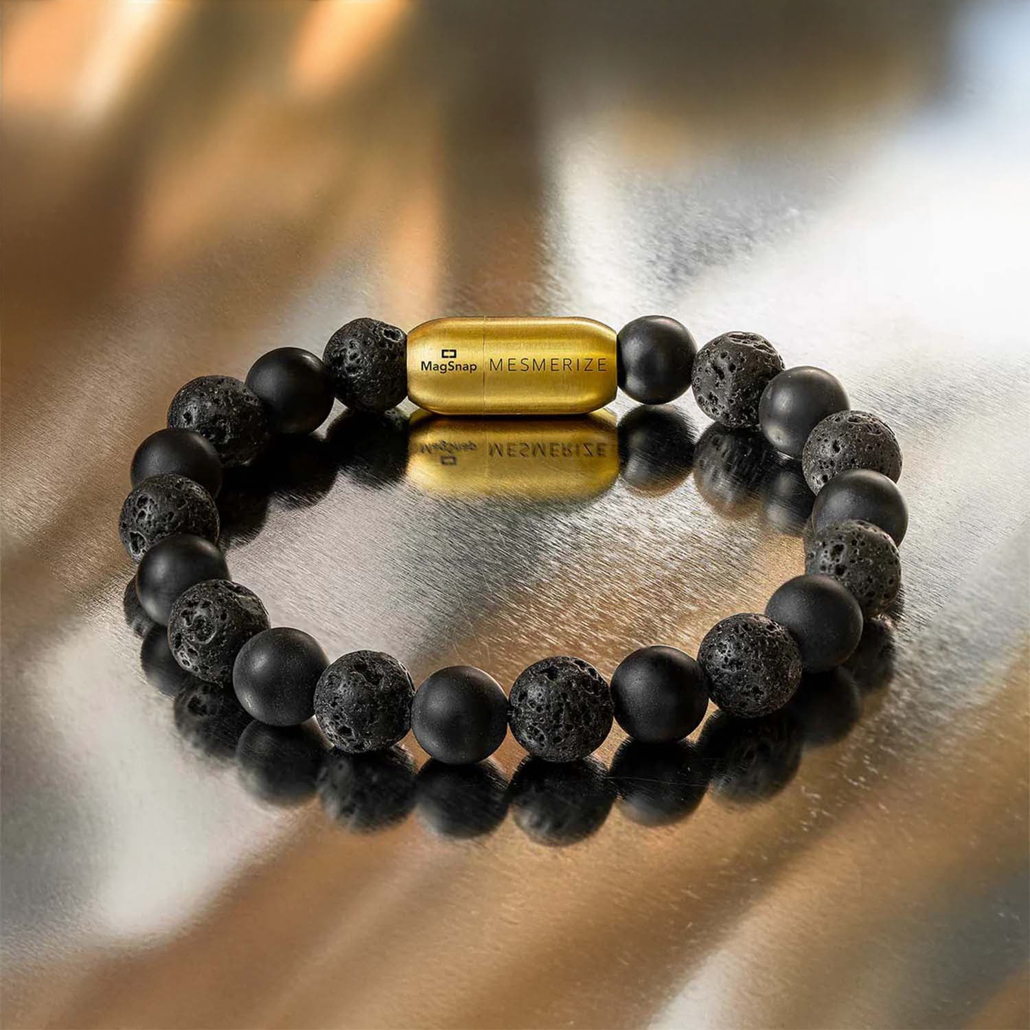 Stealth Matte Black Onyx and Lava Natural Stone Bracelet