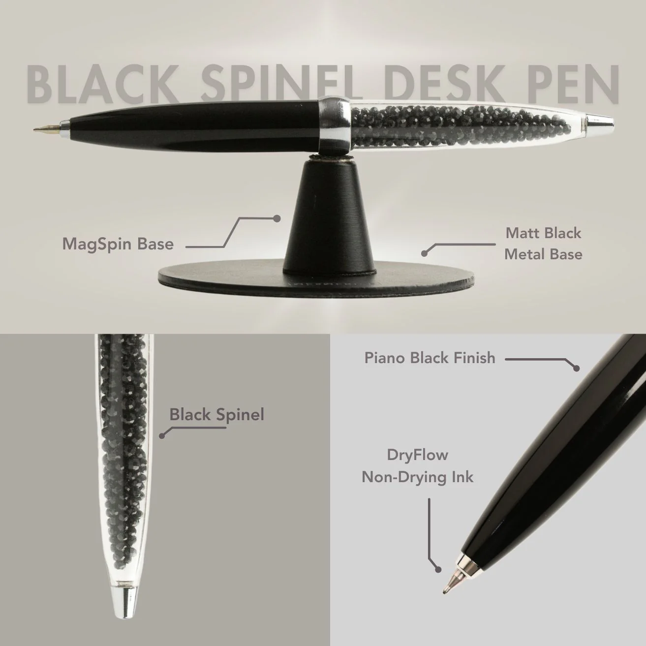 Black Spinel MagSpin Rotating Desk Pen with DryFlow Ink - Image 9