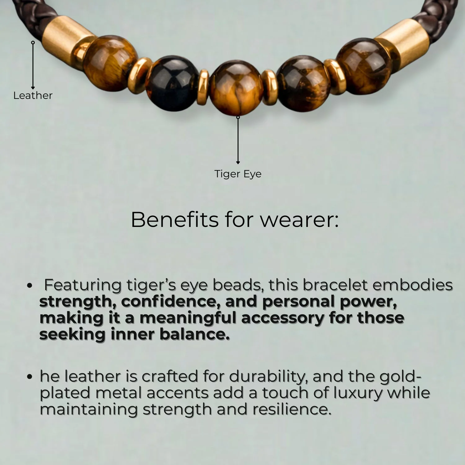 Courageous Tiger Eye Natural Stone NeoLeather Bracelet With MagSnap2 - Image 2