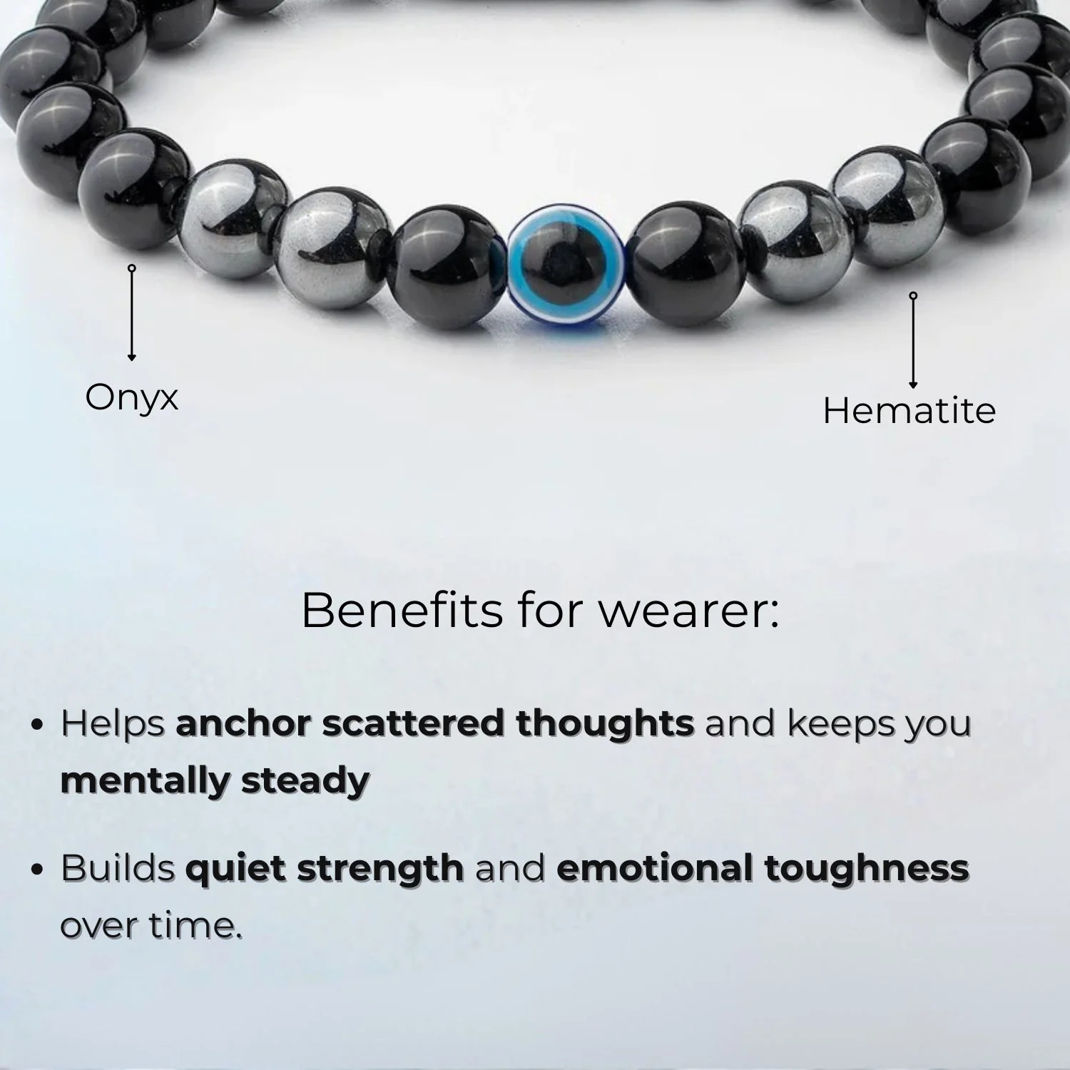Protective Evil Eye Hematite Natural Stone Bracelet - Image 2