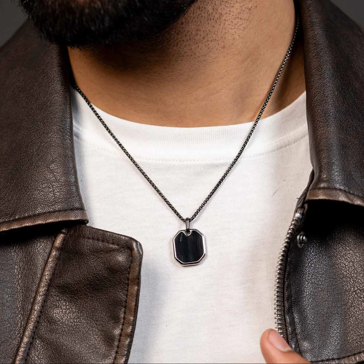 Focus Black Agate Natural Stone Square Necklace - Image 2
