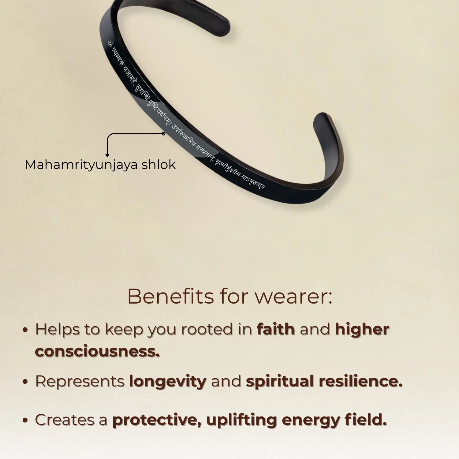 Mahamrityunjaya Mantra Gloss Cuff Adjustable Bracelet - Image 2