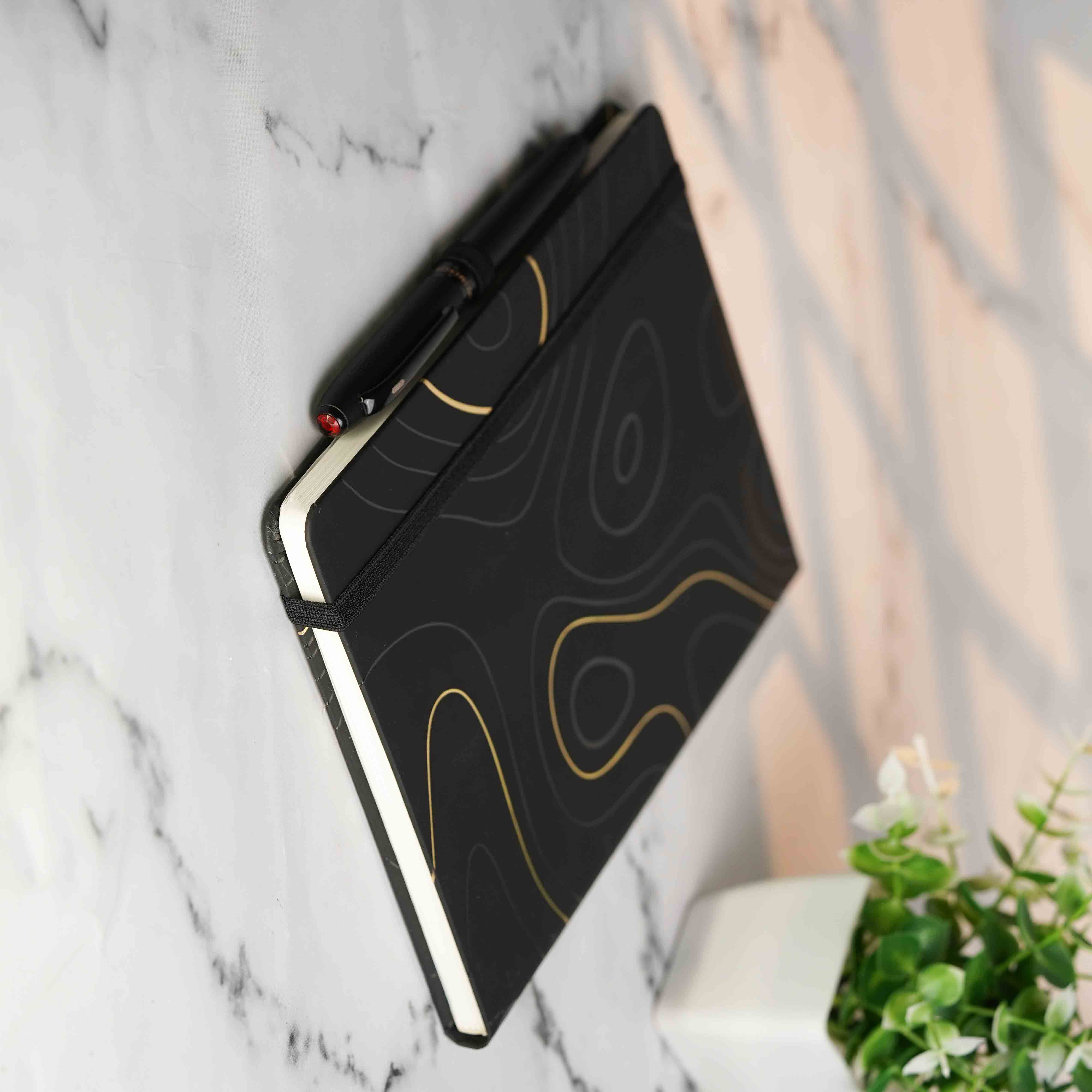 Matte Black Diary with Matte Black Garnet MagSnap Roller Ball Pen with Stylus