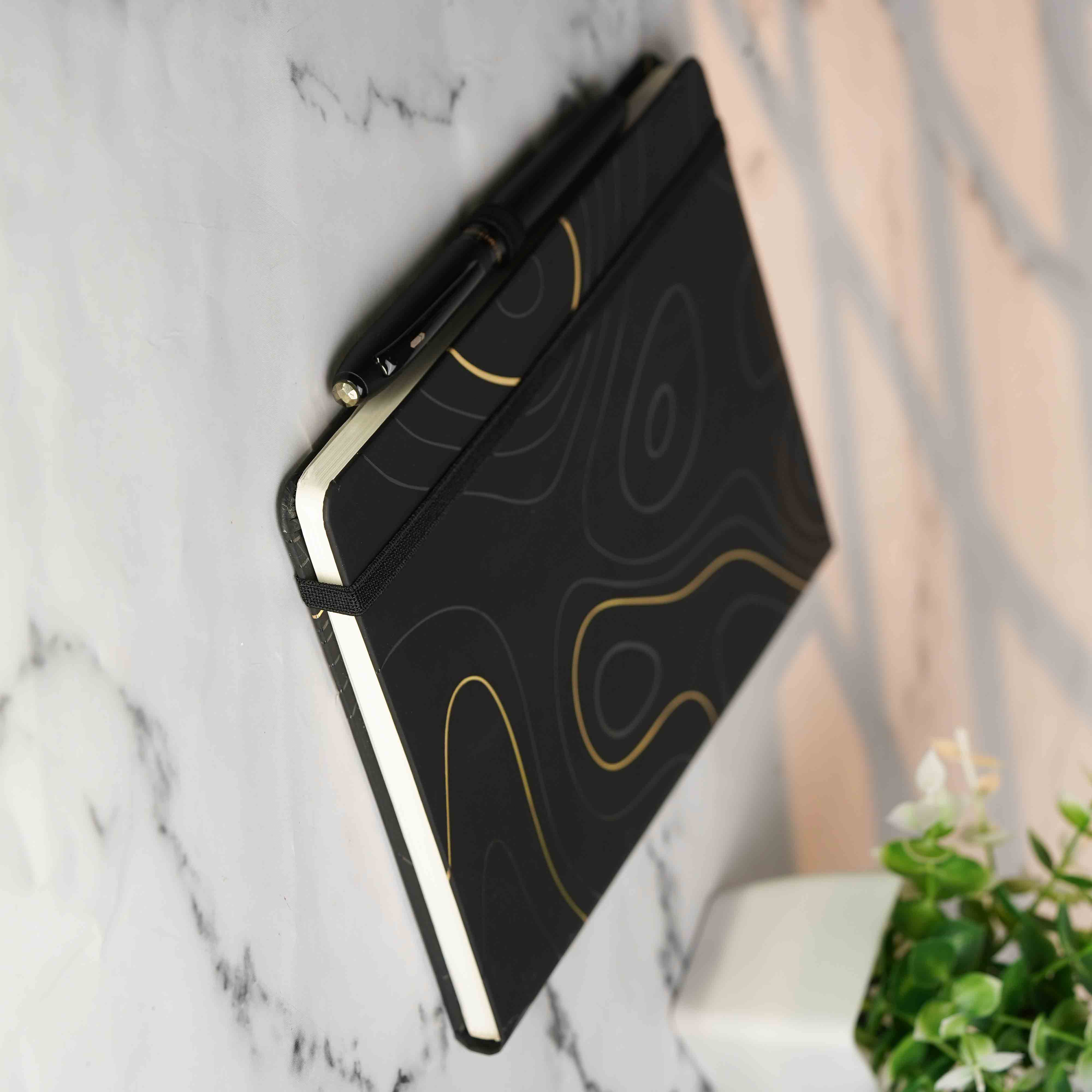 Matte Black Diary with Matte Black Pyrite MagSnap Roller Ball Pen with Stylus