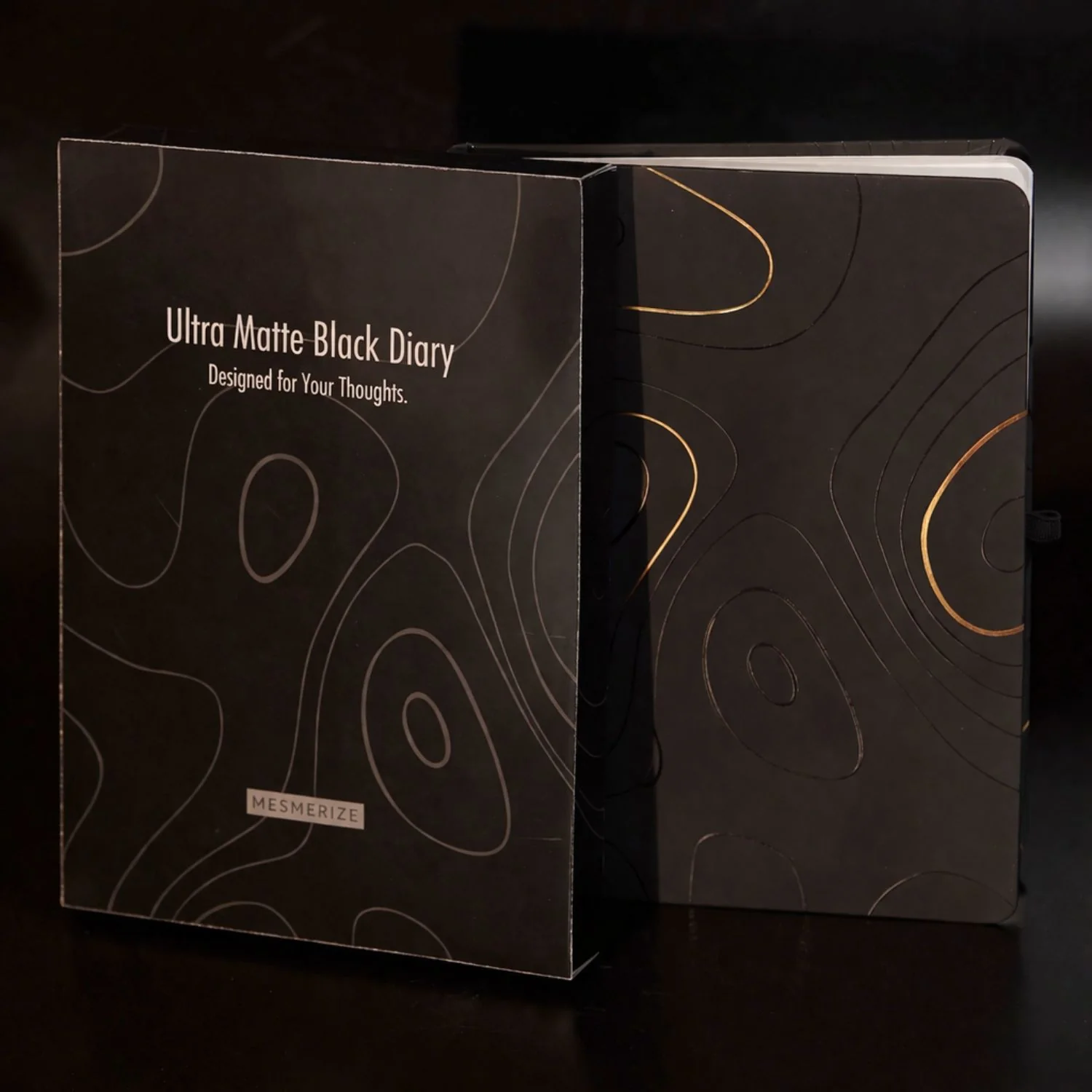 Matte Black Diary with Matte Blue Pyrite MagSnap Roller Ball Pen with Stylus - Image 5