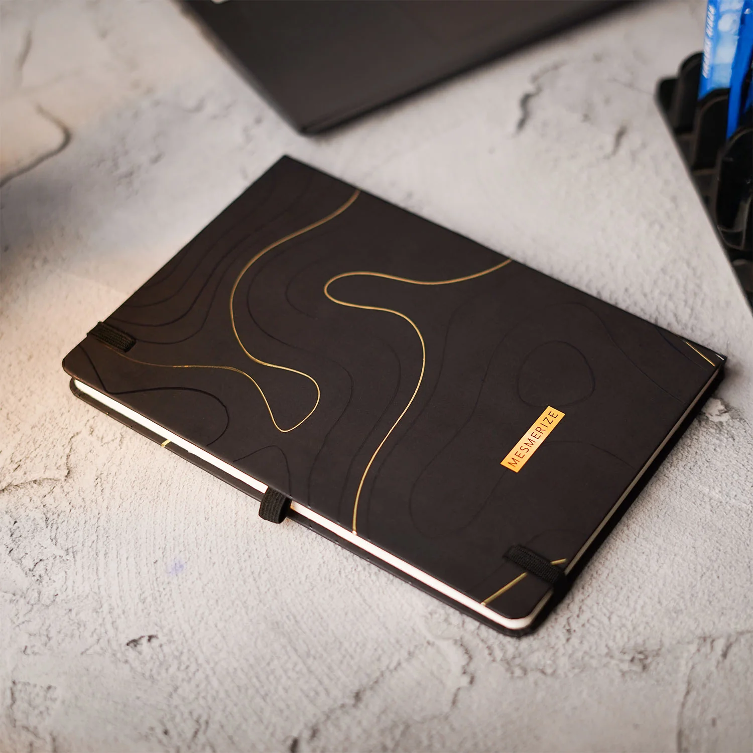 Matte Black Diary with Matte Blue Pyrite MagSnap Roller Ball Pen with Stylus - Image 9