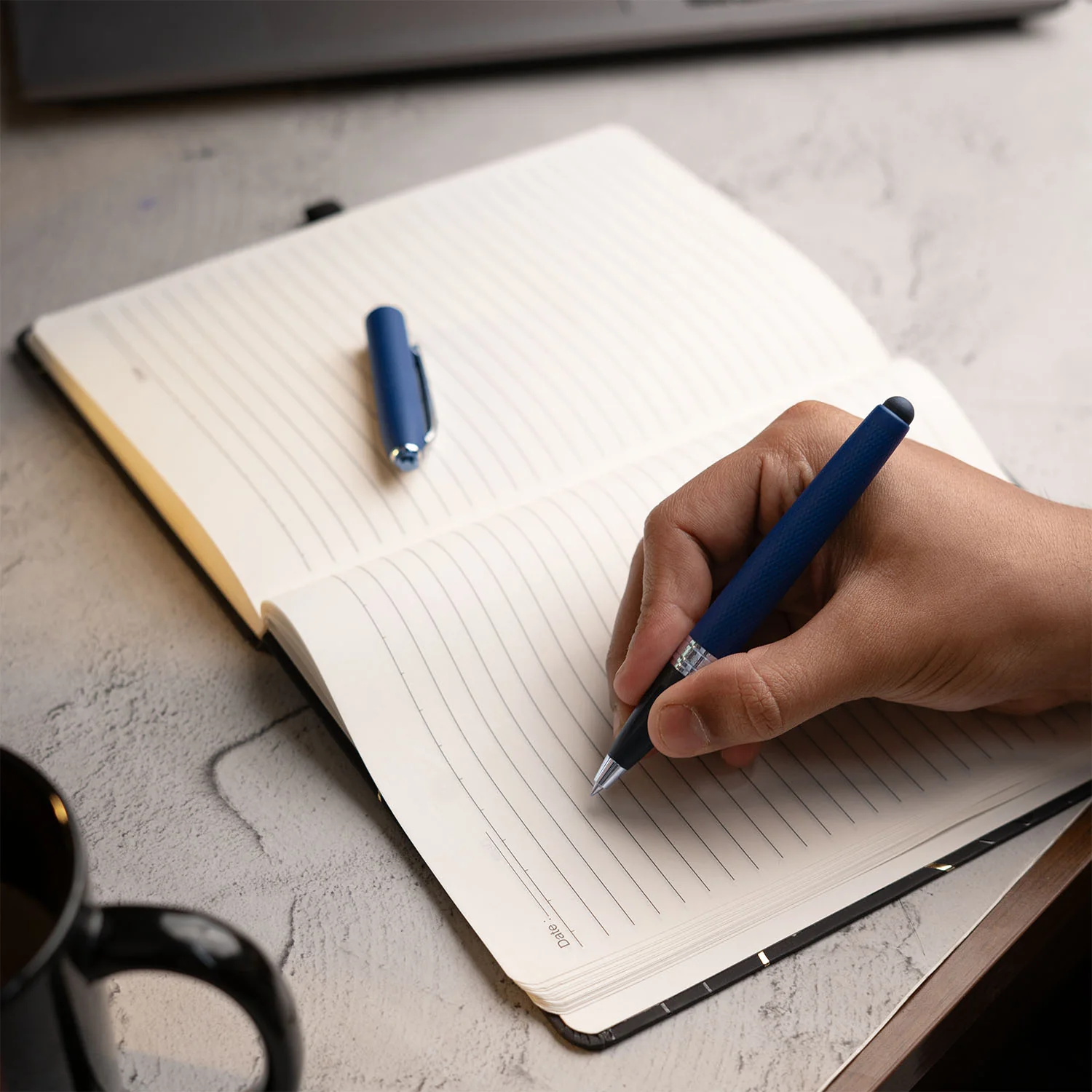 Matte Black Diary with Matte Blue Sapphire MagSnap Roller Ball Pen with Stylus - Image 2