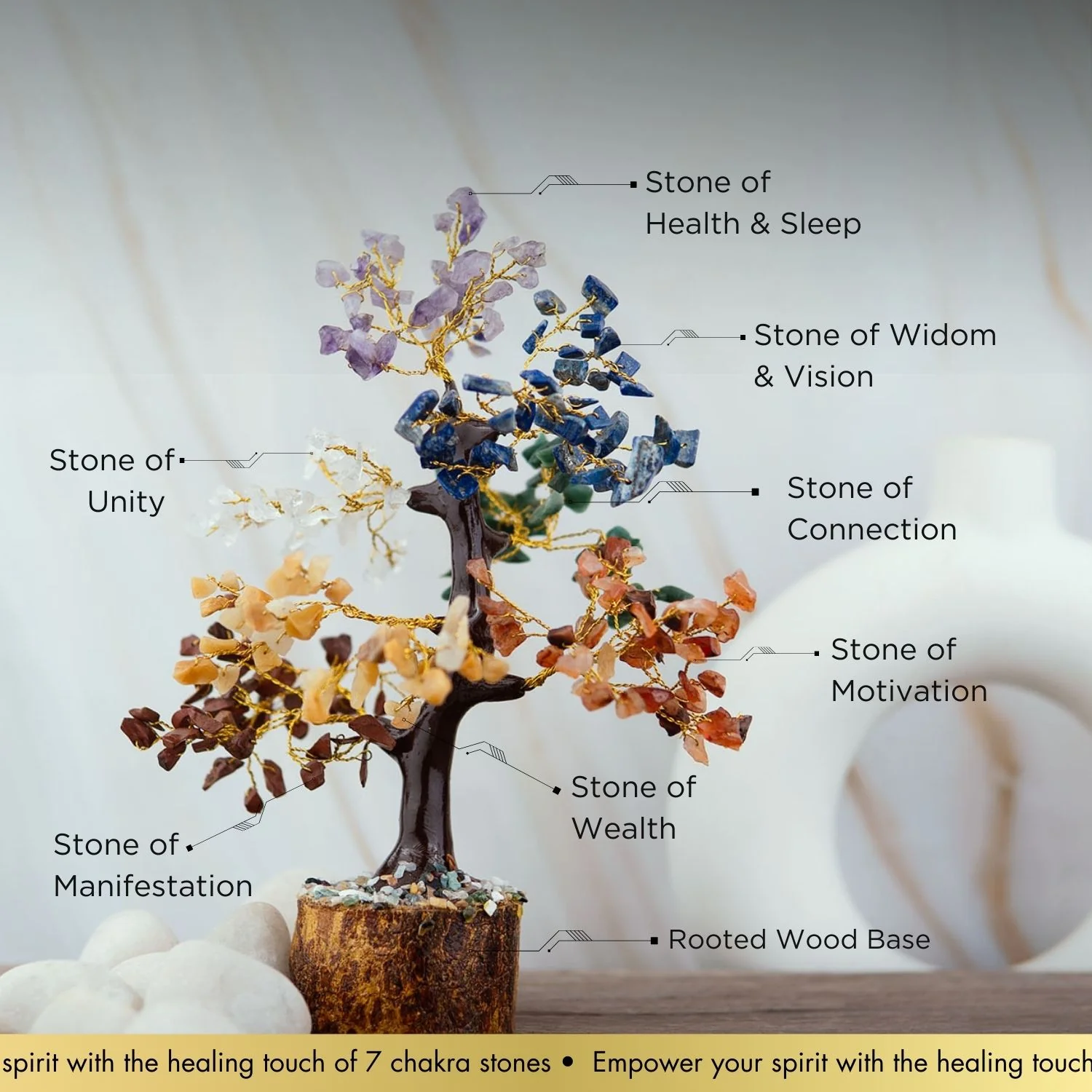 Mini 7 Chakra Natural Stone Tree - Image 3