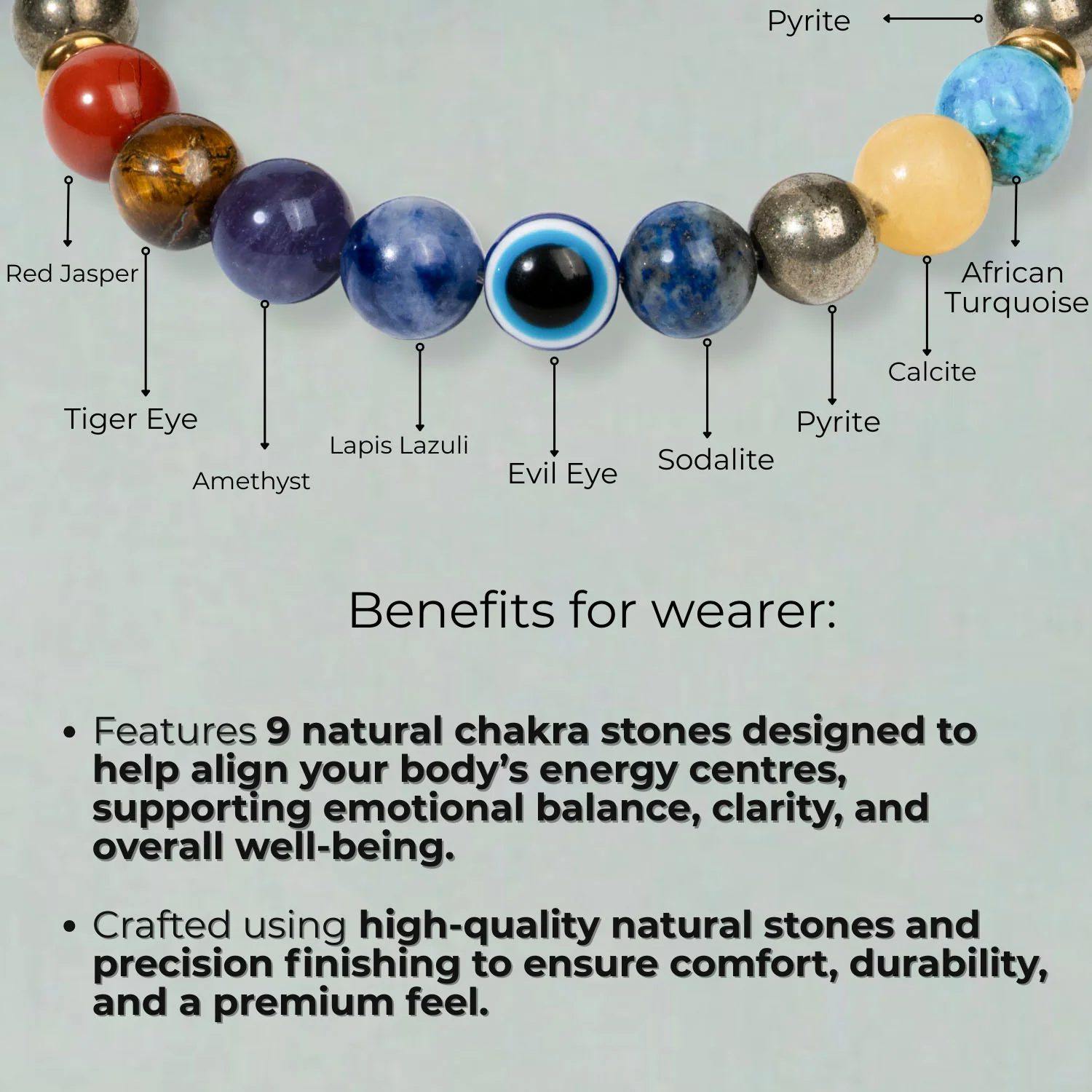 Money Magnet Pyrite 9 Chakra Natural Stone Bracelet - Image 2
