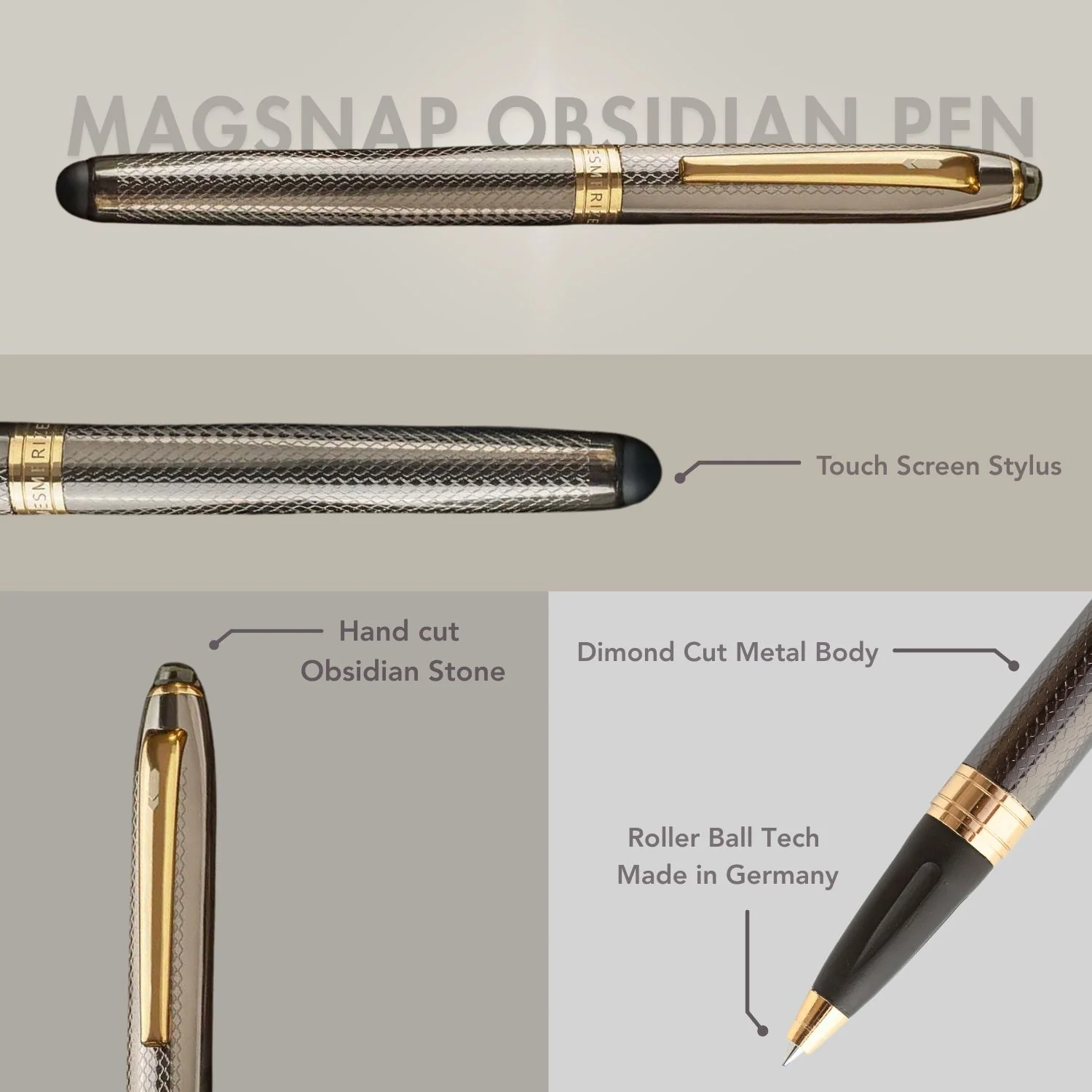Obsidian 2 in 1 MagSnap Roller Ball Pen with Stylus - Image 8