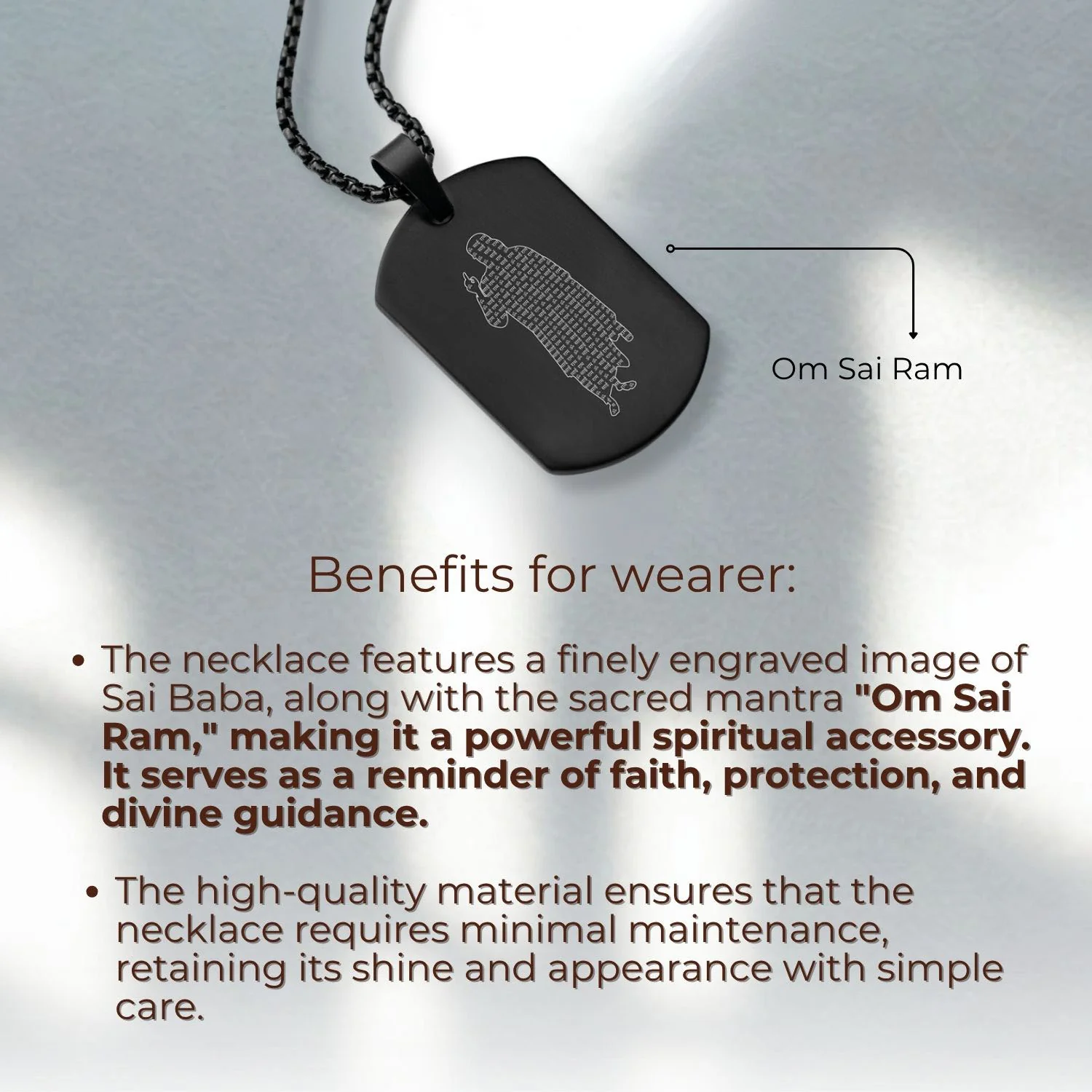 Om Sai Ram Inlay MicroCarved Tag Necklace - Image 9