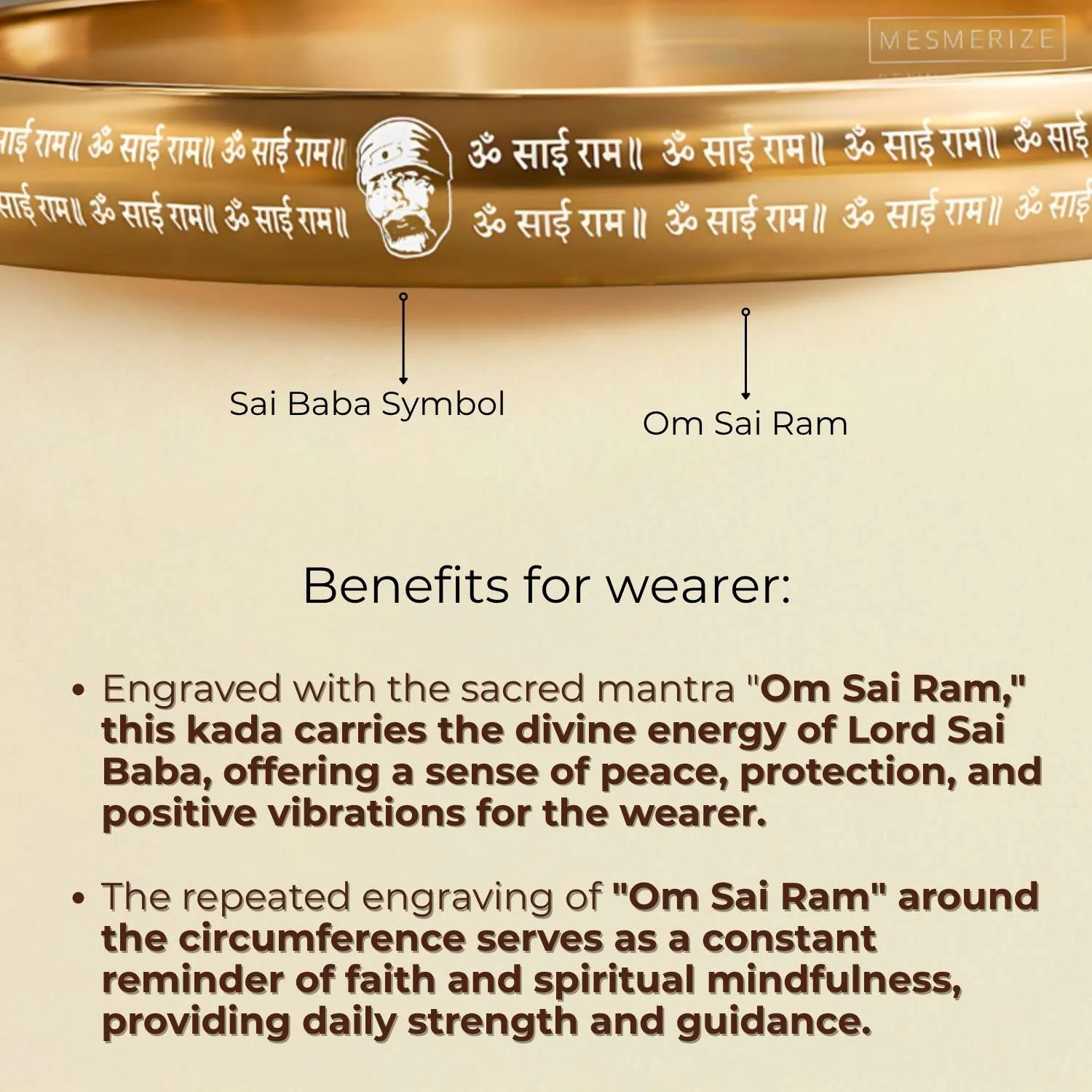 Om Sai Ram MicroCarved Round Curved Kada - Image 16