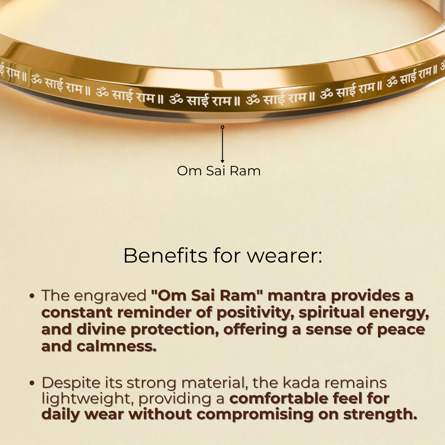 Om Sai Ram MicroCarved Round Flat Kada - Image 2