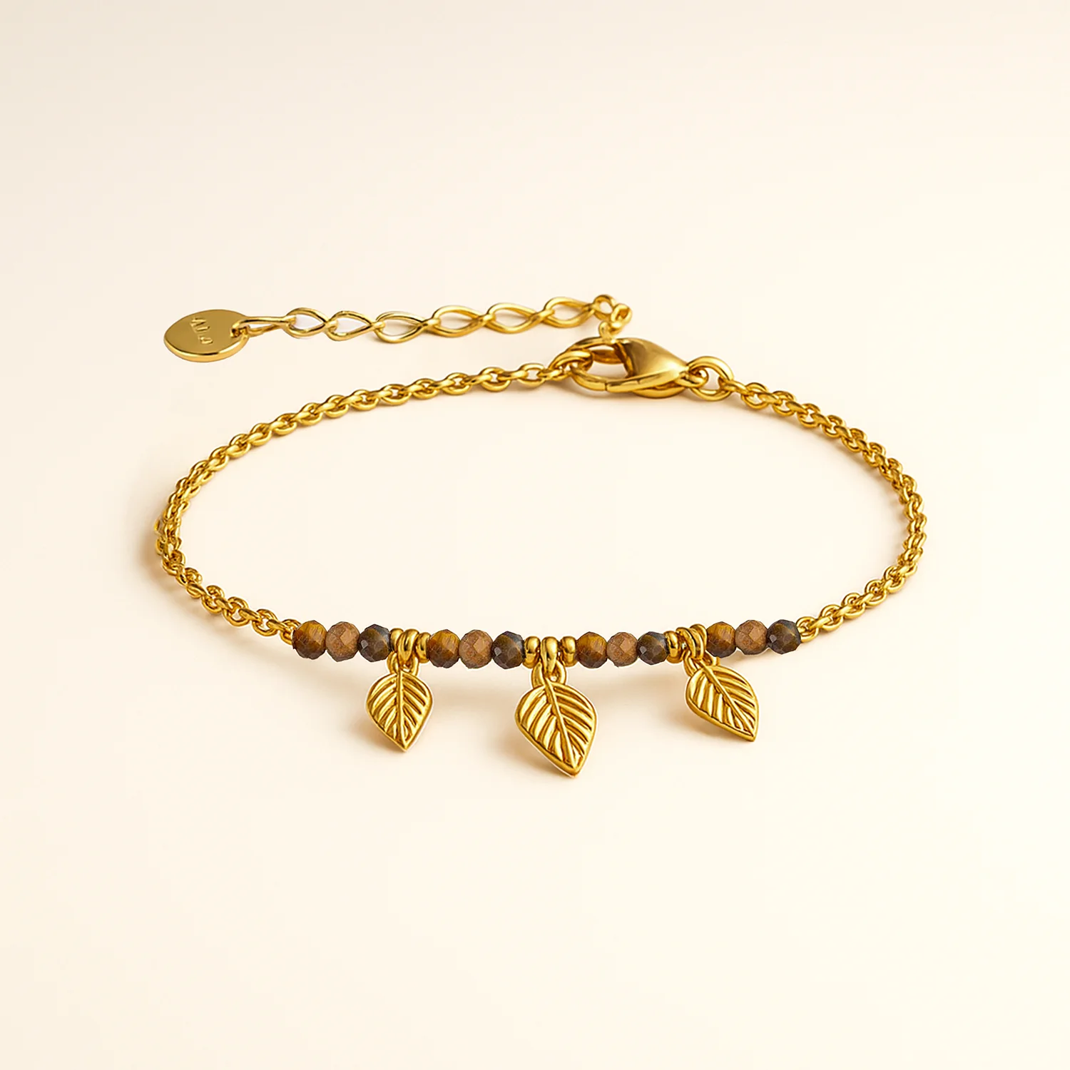 Ira Dainty Leaf Drop Gold Adjustable Bracelet with Tiger Eye