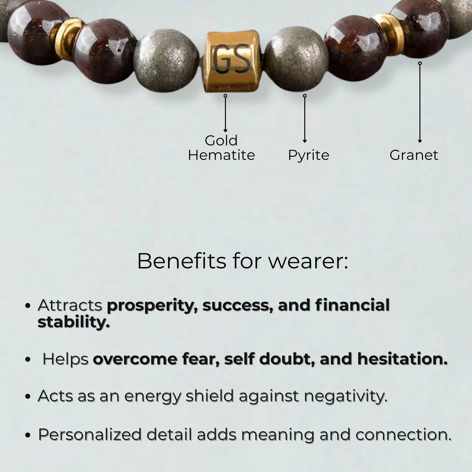 Personalised Abundance Magnet Garnet & Pyrite Natural Stone Bracelet - Image 2