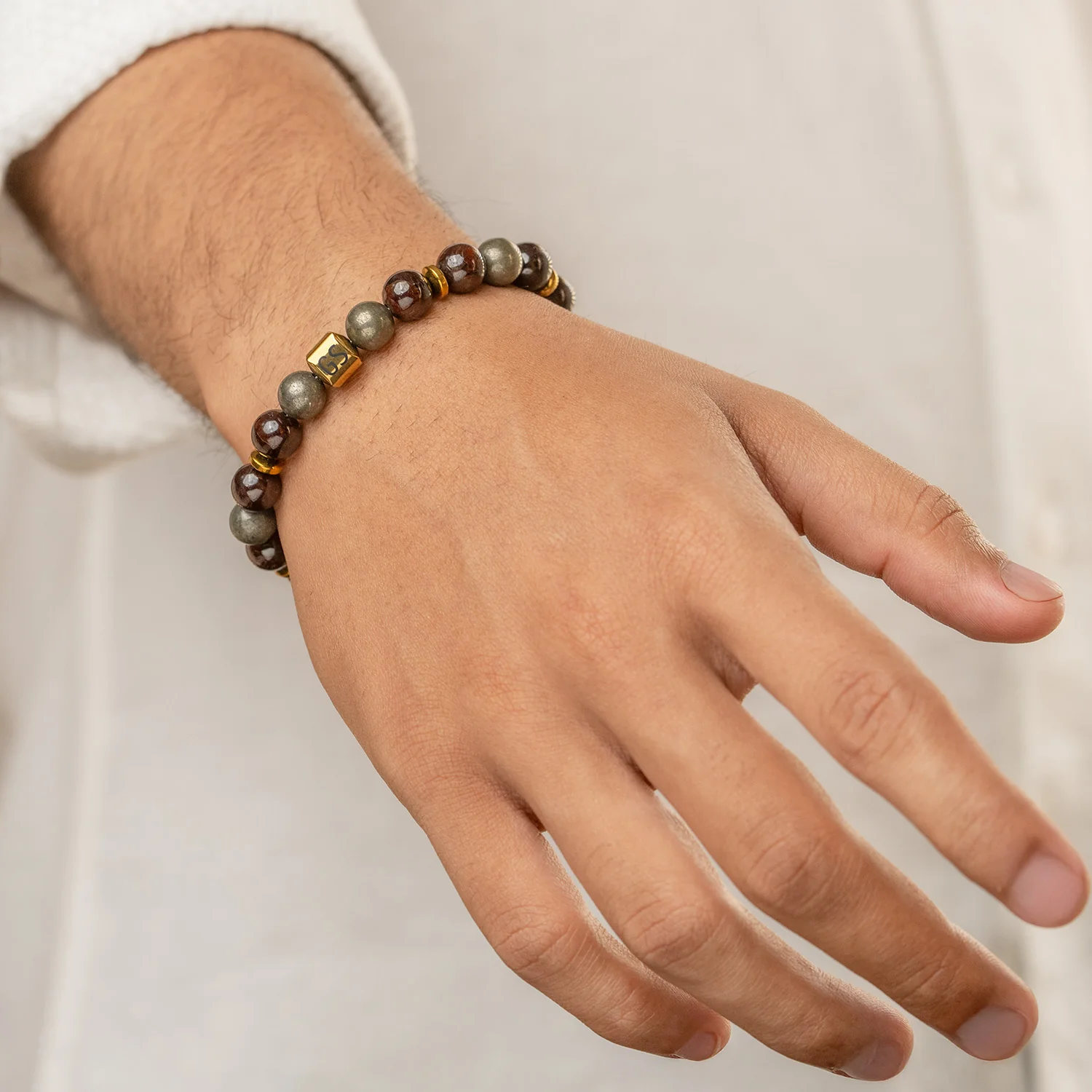 Personalised Abundance Magnet Garnet & Pyrite Natural Stone Bracelet - Image 3