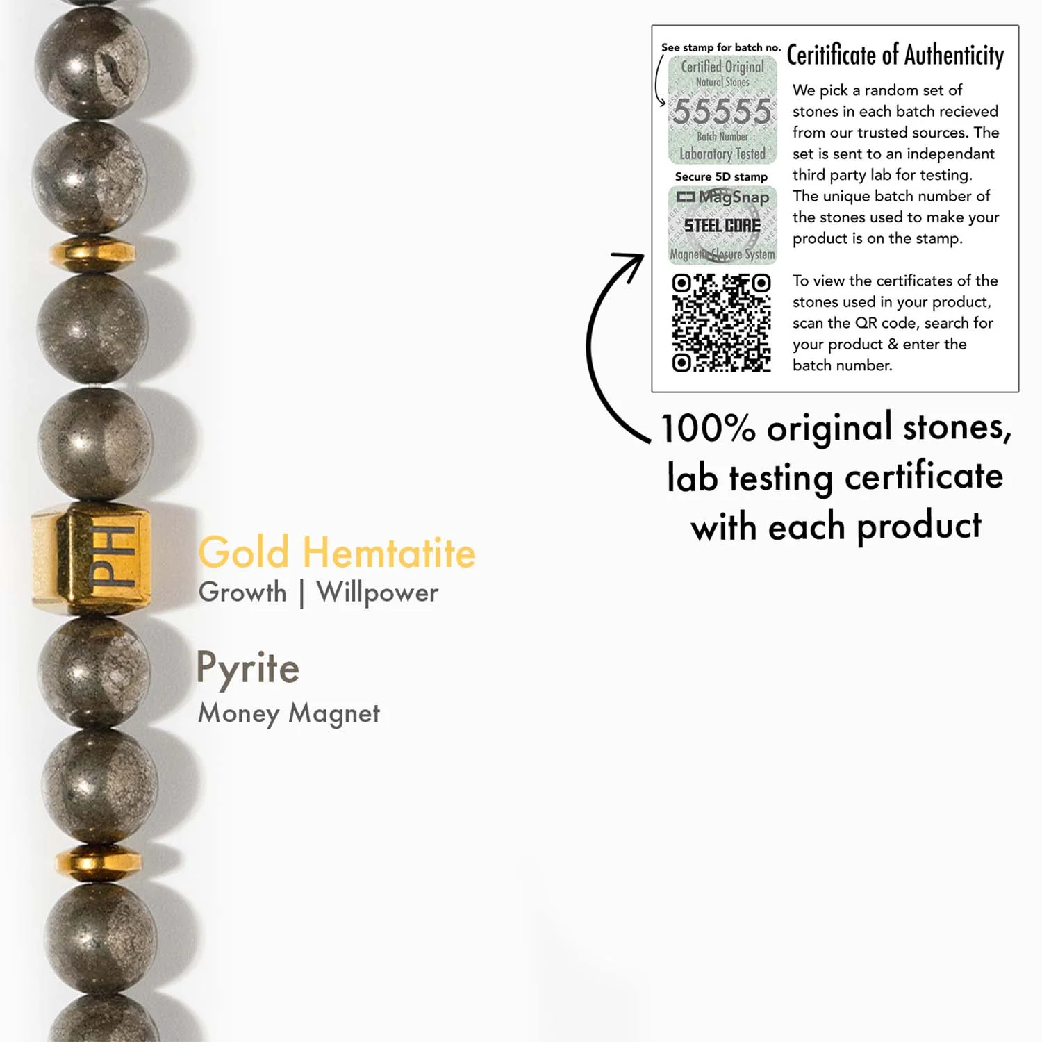 Personalised Money Magnet Pyrite Natural Stone Bracelet With Magsnap2 - Image 3