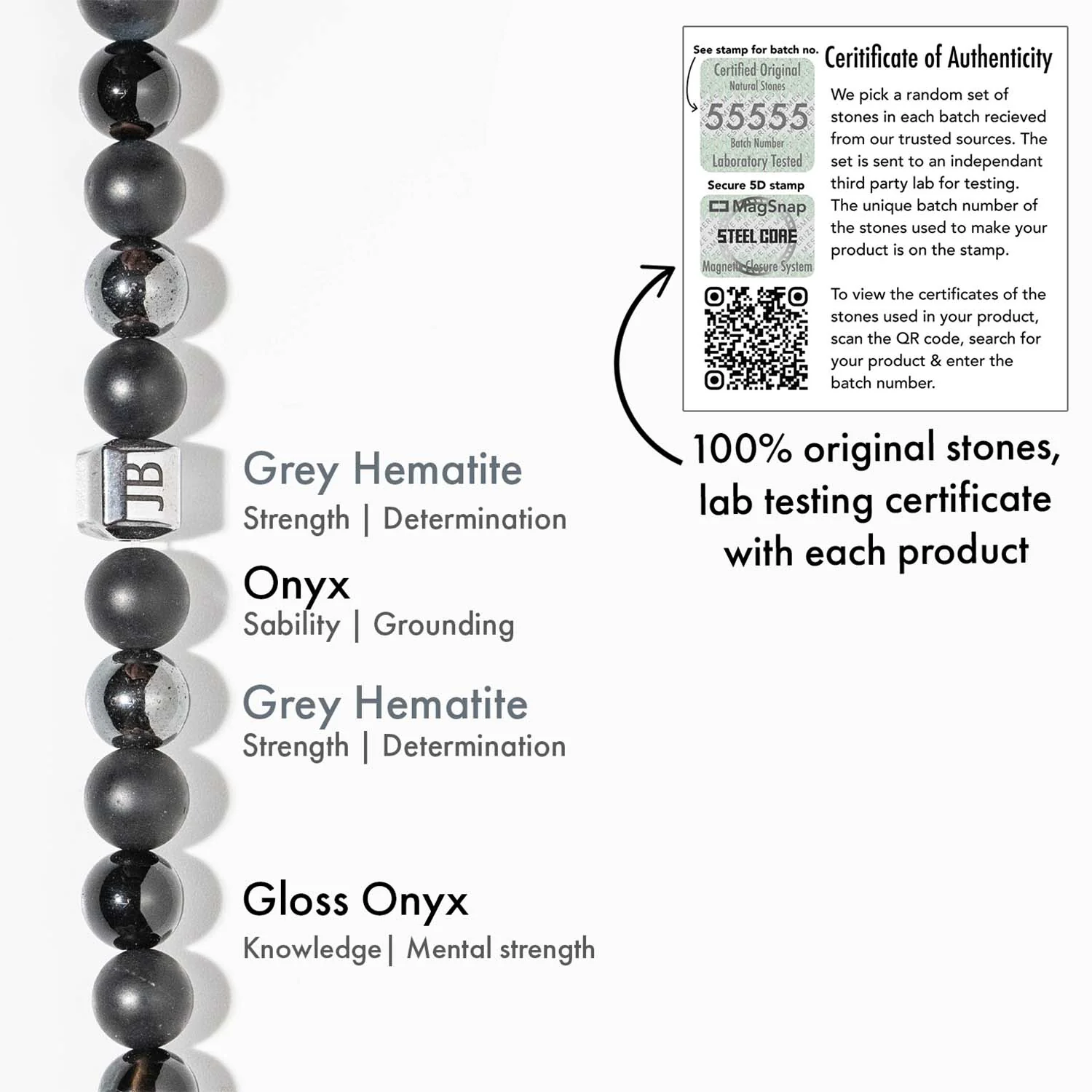 Personalised Serenity Strawberry Quartz & Stealth Gloss Onyx Natural Stone Couple Bracelets with Magsnap 2 - Image 3