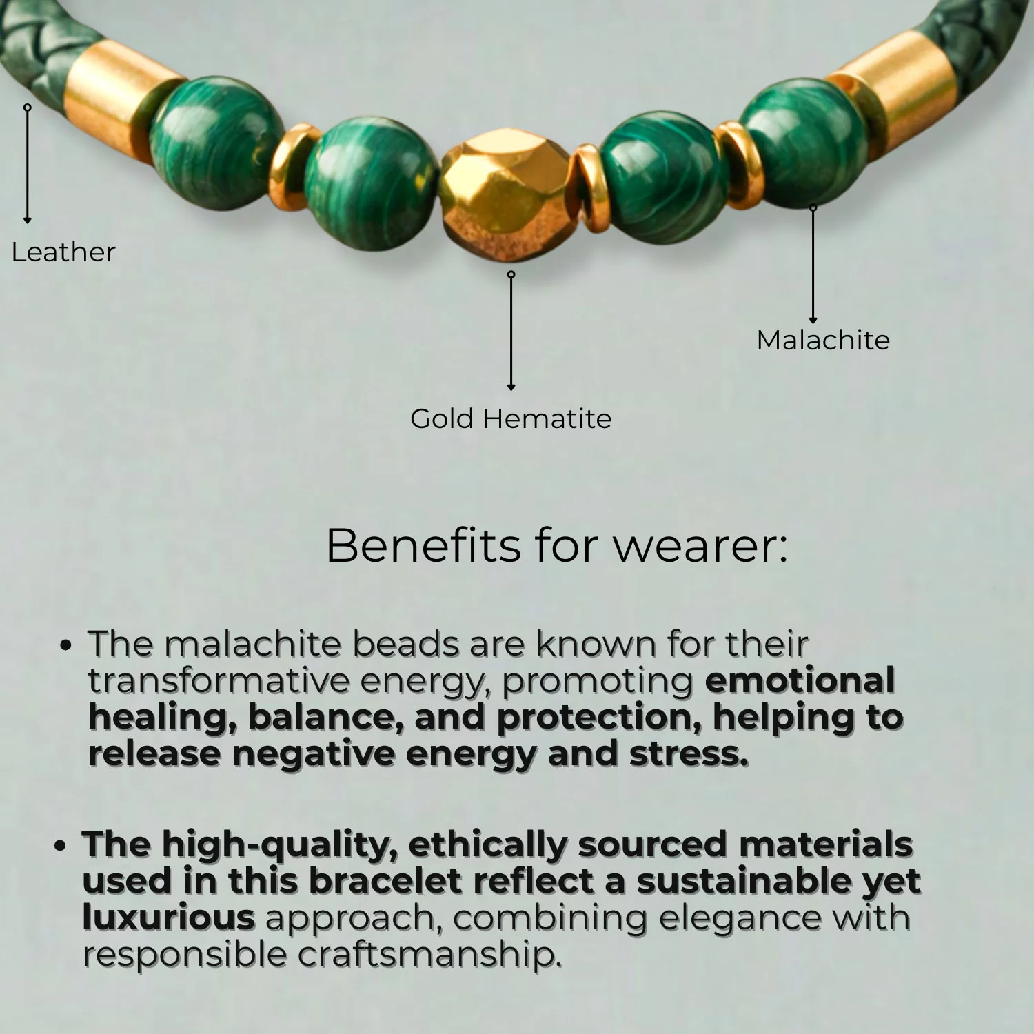 Prosperity Malachite Natural Stone NeoLeather Bracelet With MagSnap2 - Image 2
