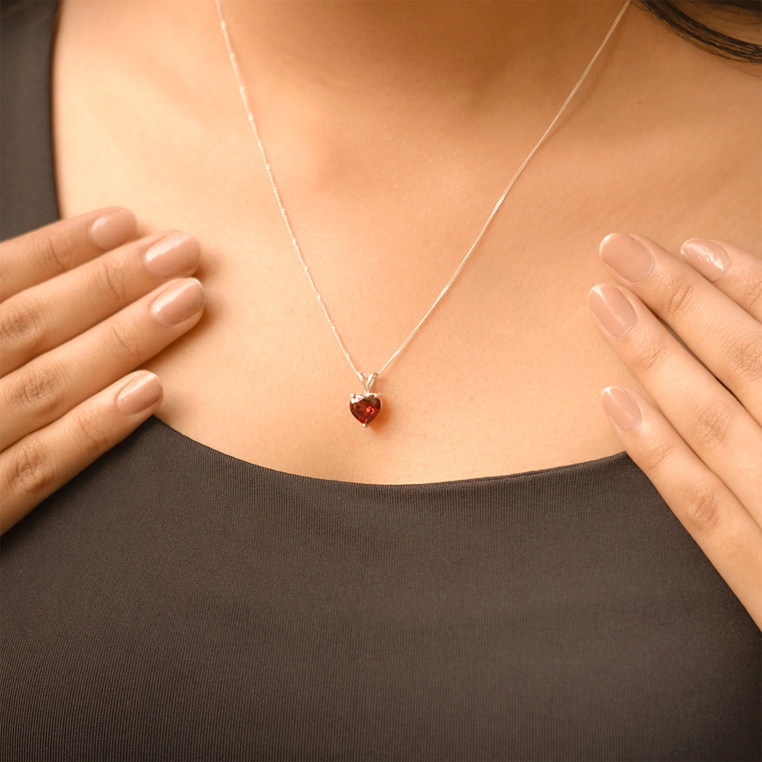 Pure 925 Silver Heart Necklace With Garnet Gemstone - Image 2