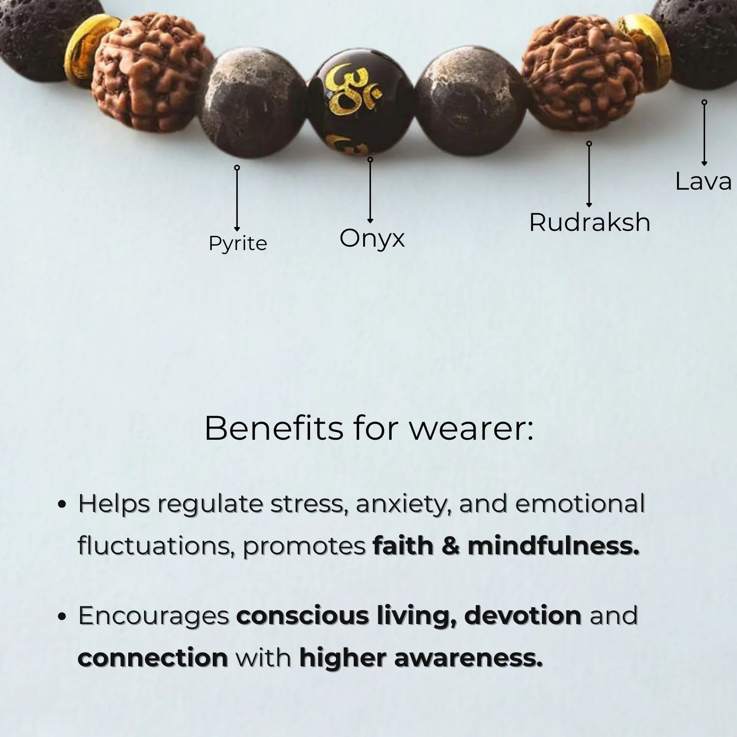 Spiritual Pyrite Natural Stone OM Bracelet - Image 11
