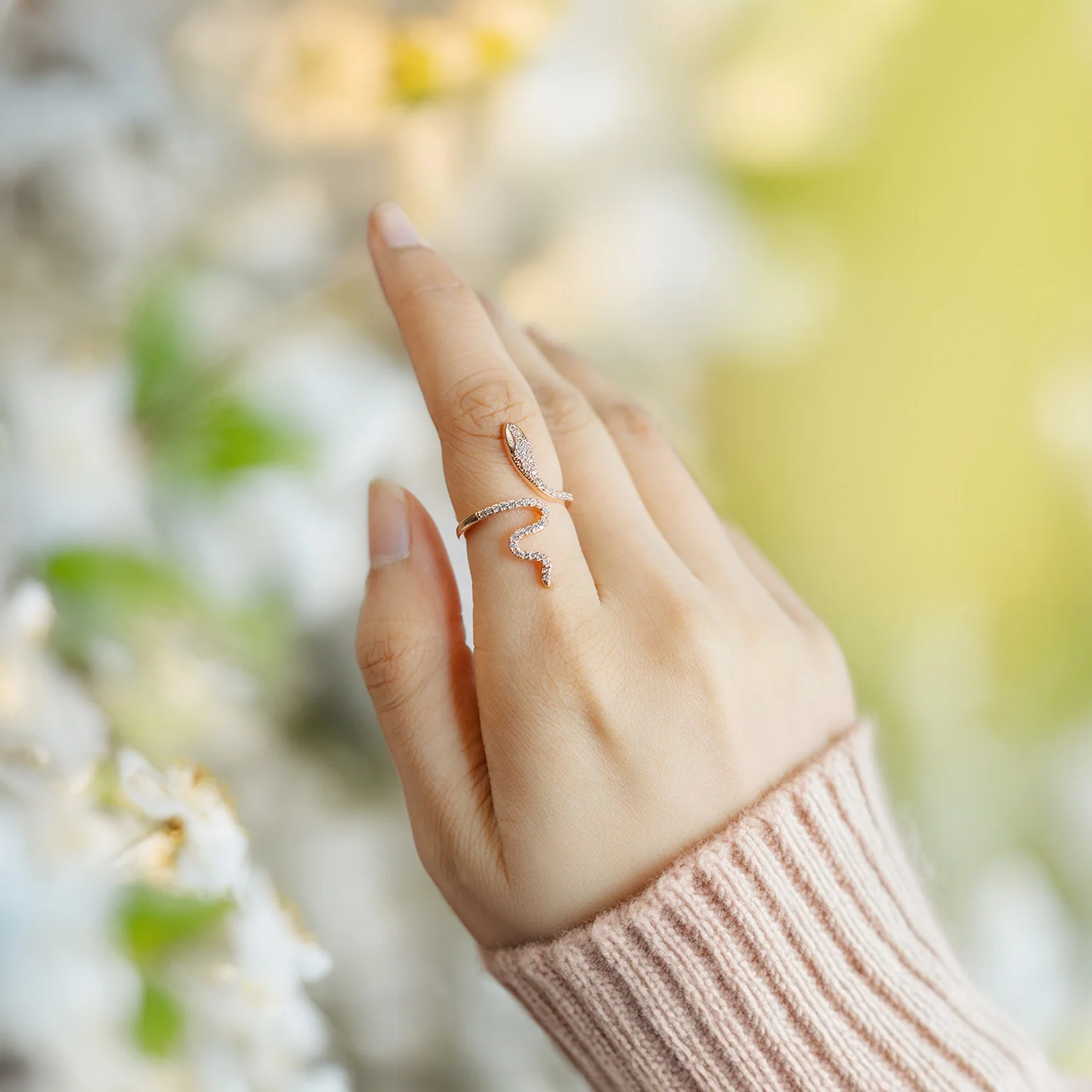 Rose Gold Adjustable Diamond Snake Ring