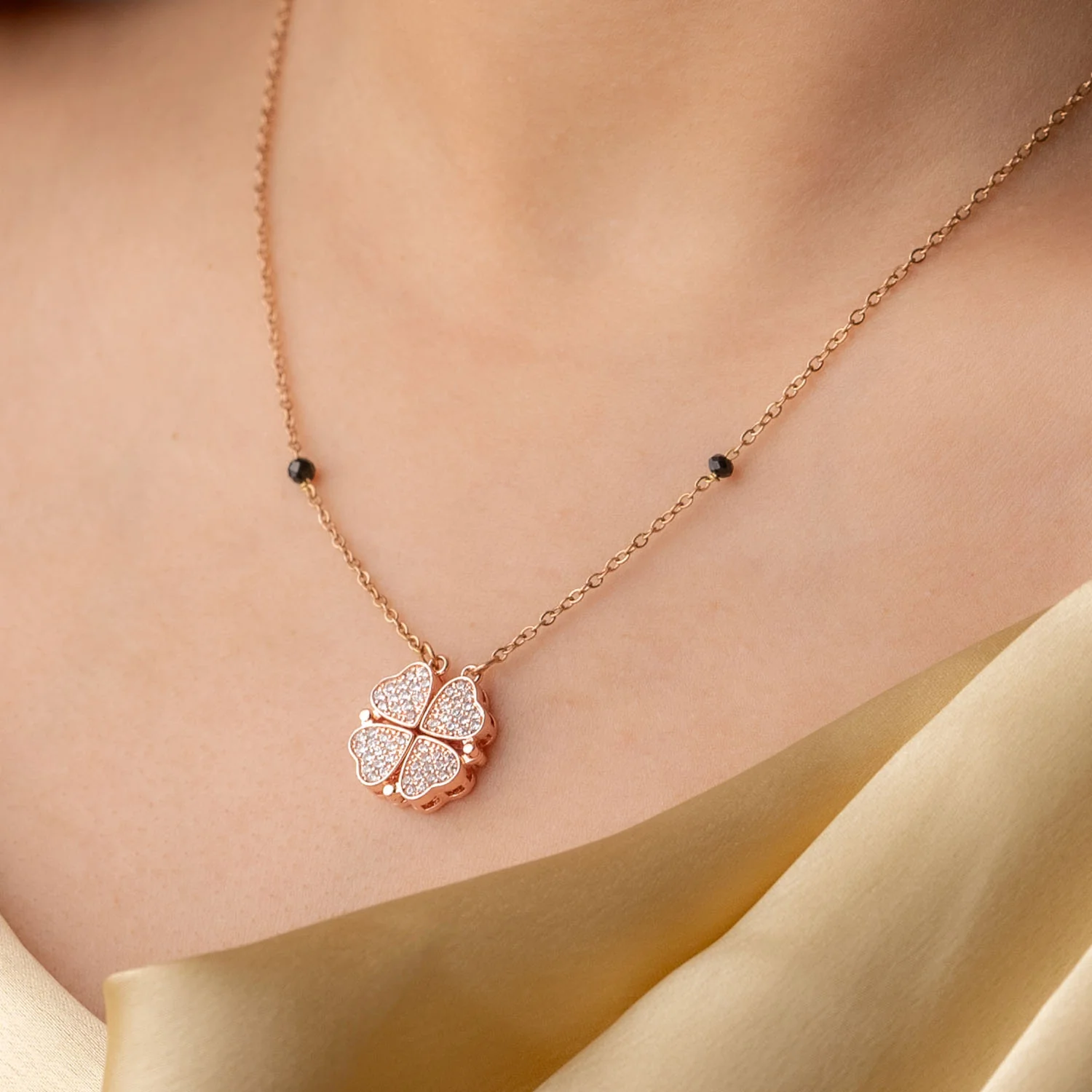 Rose Gold Diamond Clover Heart Mangalsutra