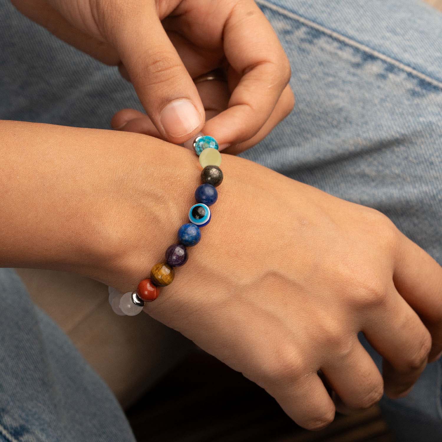 Solace Rose Quartz 9 Chakras Natural Stone Bracelet - Image 3