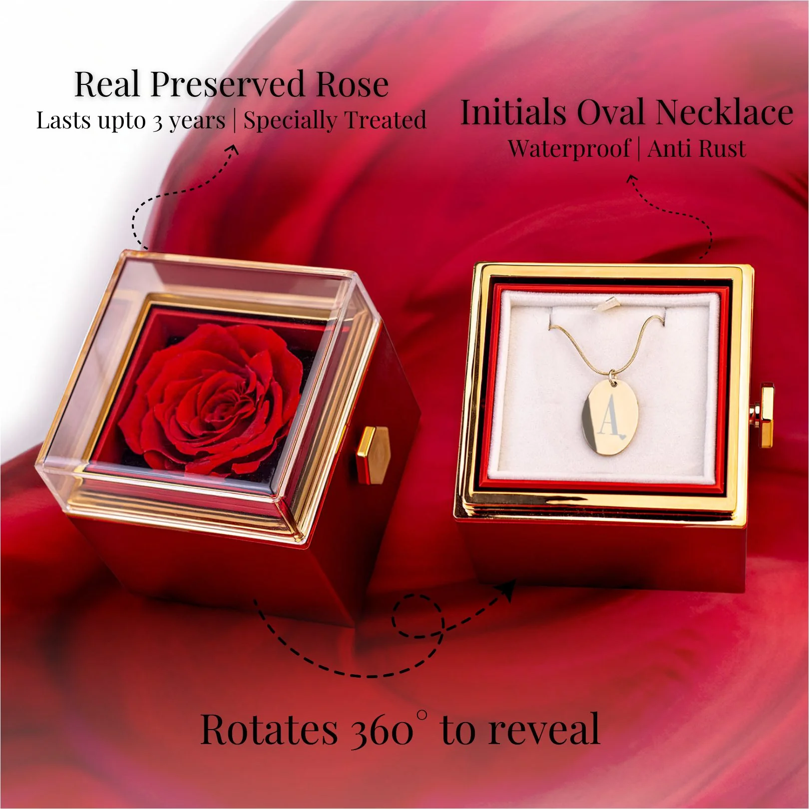 Valentine's Rotating Rose Preserved Rose Jewellery Box With Necklaces - Image 36