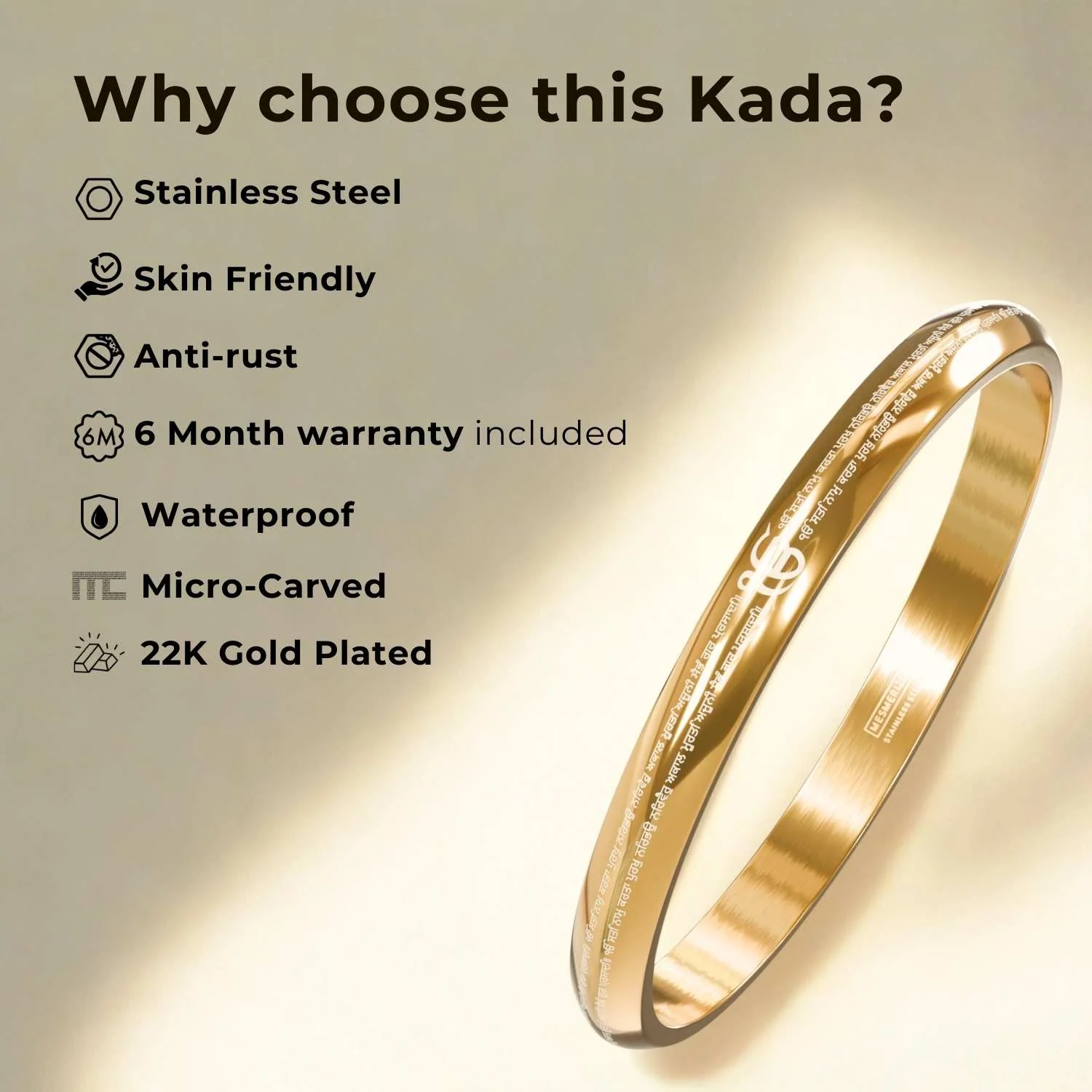 Waheguru Ji Da Khalsa MicroCarved Punjabi Curved Kada - Image 20