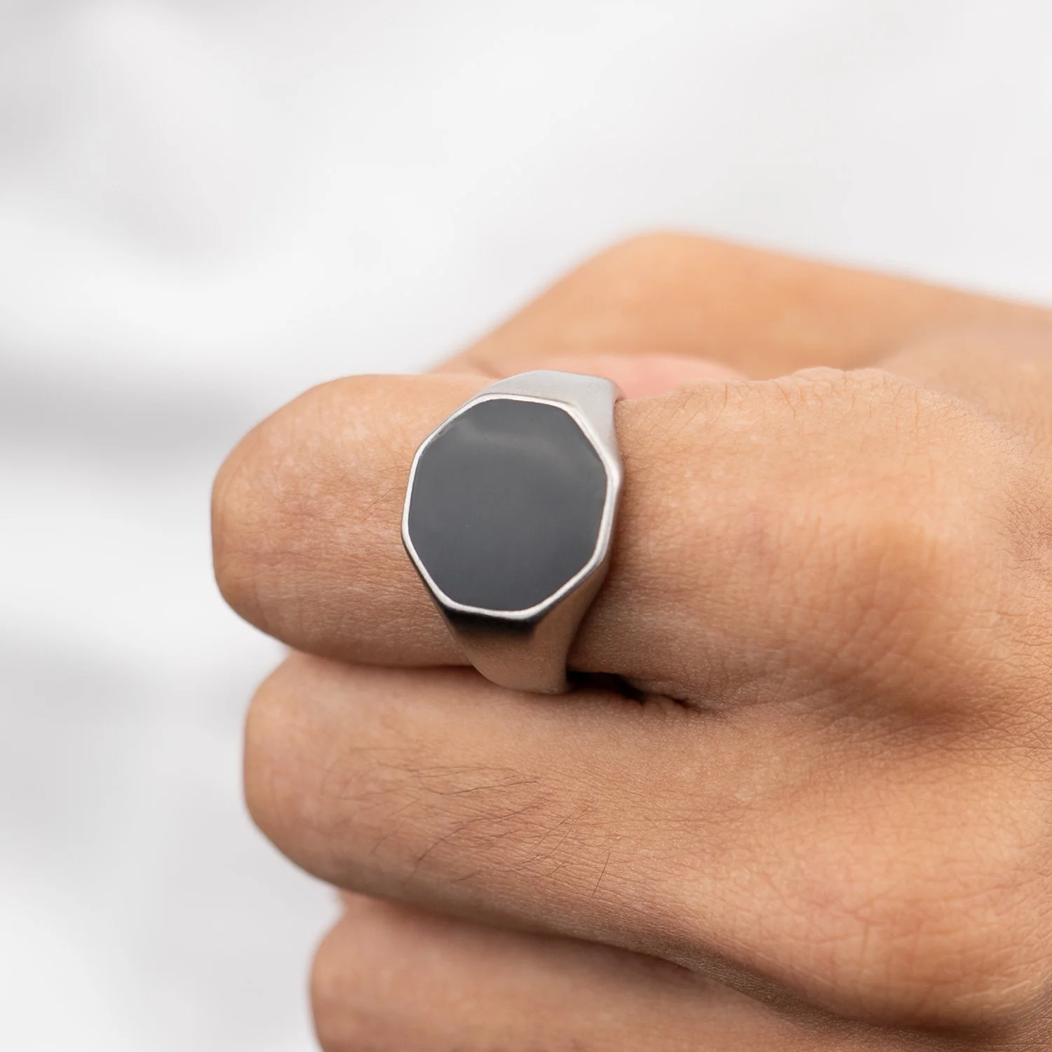 Silver Hex Signet Ring - Image 2
