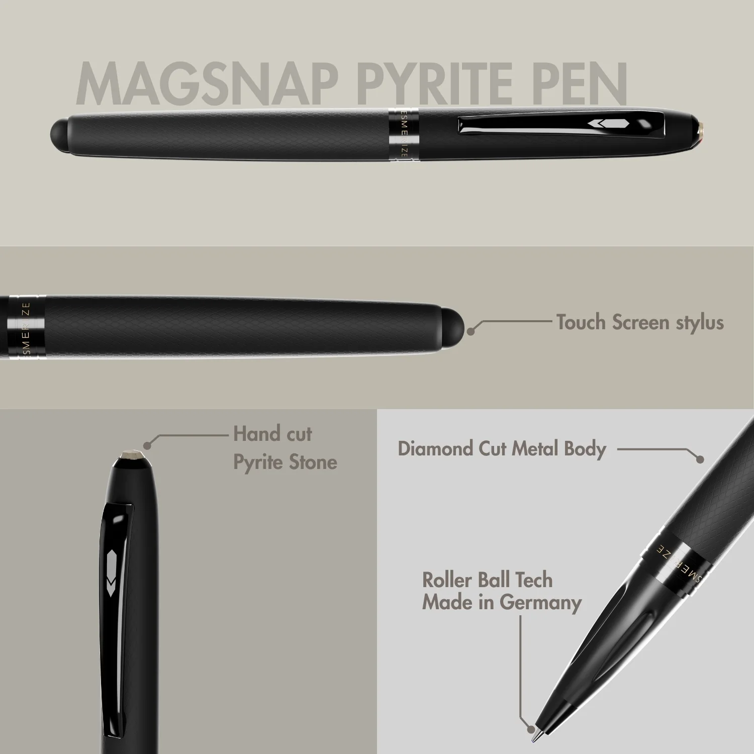 Ultra Matte Black Pyrite 2 in 1 MagSnap Roller Ball Pen with Stylus - Image 8