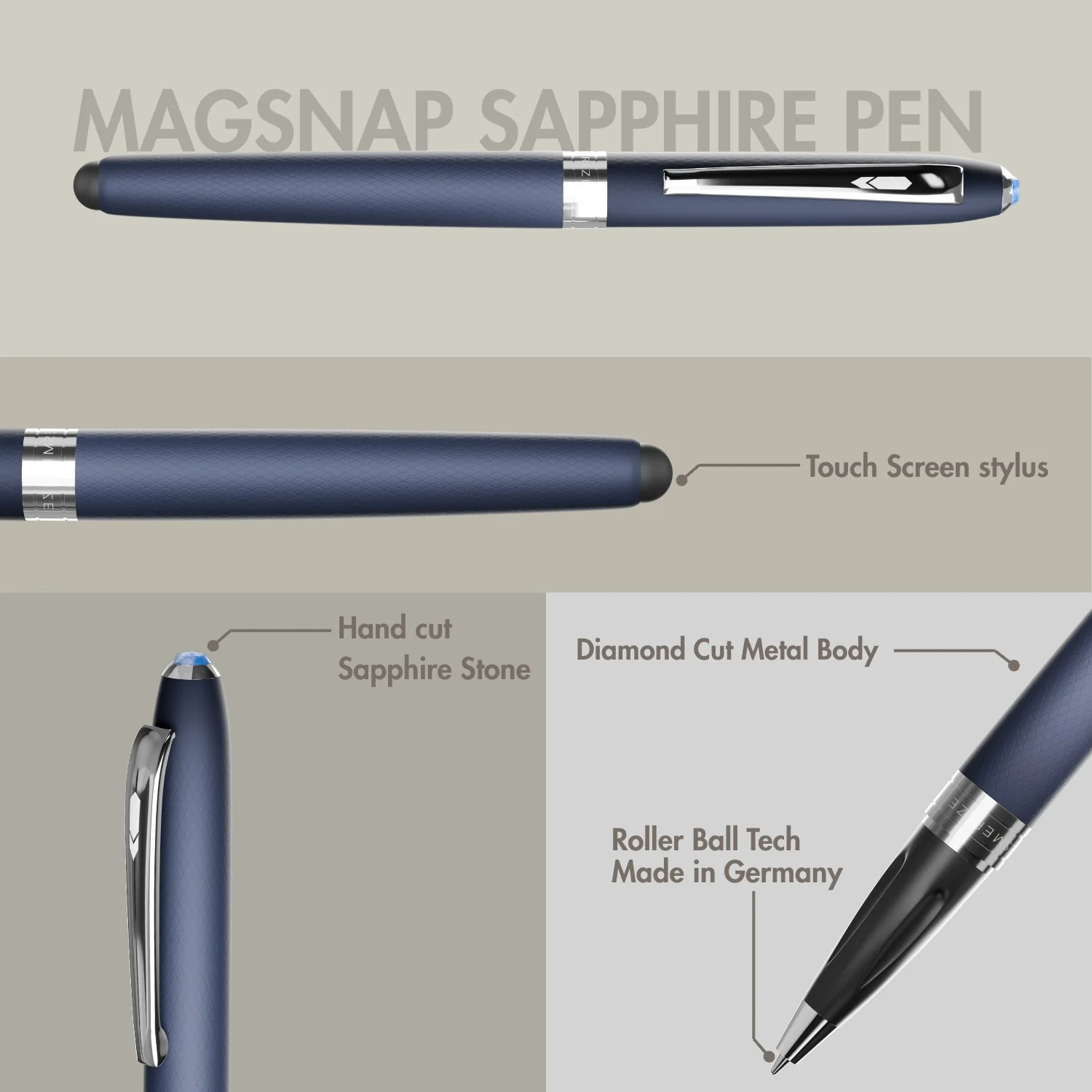 Ultra Matte Blue Sapphire 2 in 1 MagSnap Roller Ball Pen with Stylus - Image 8